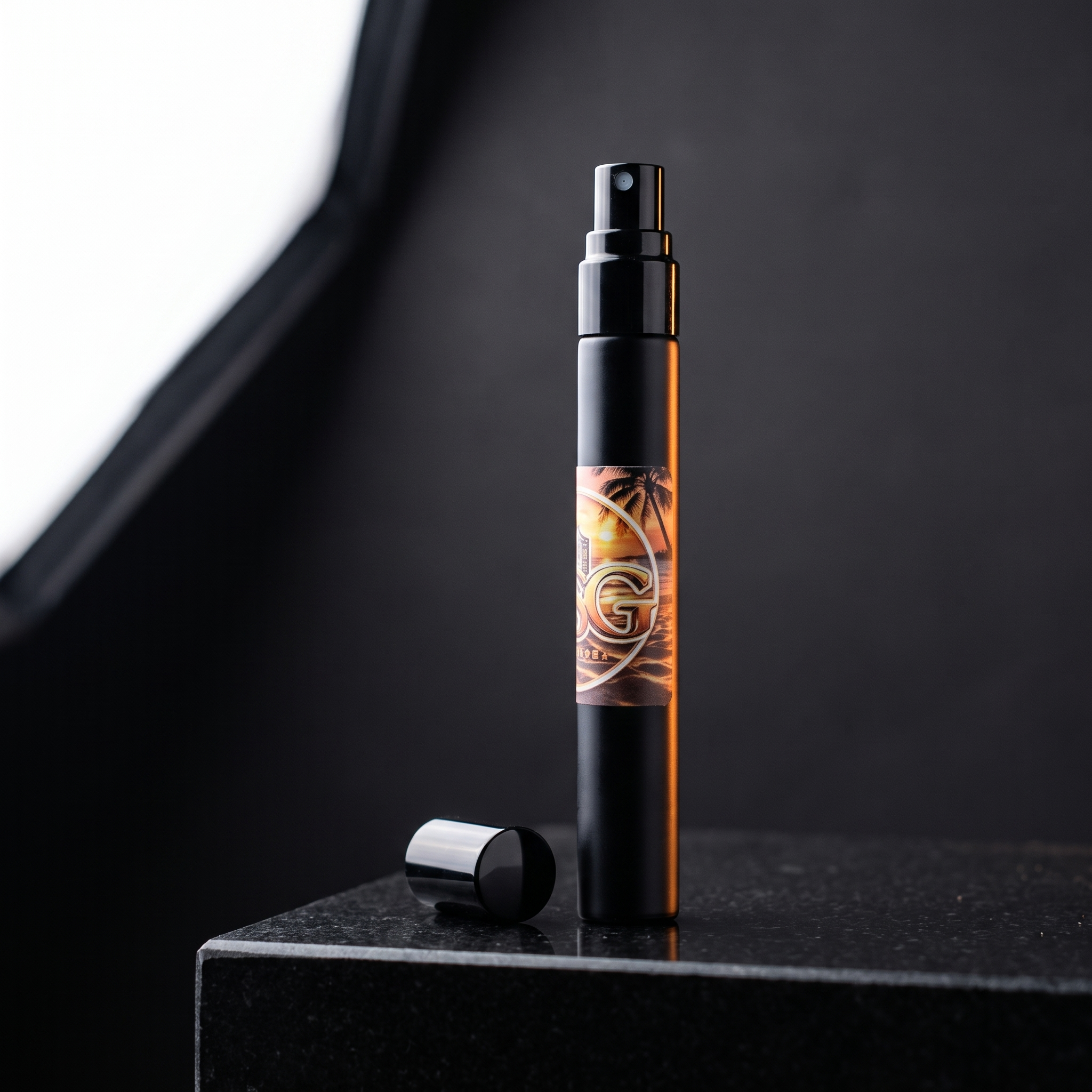 LSG 10ml travel spray with its black cap beside it