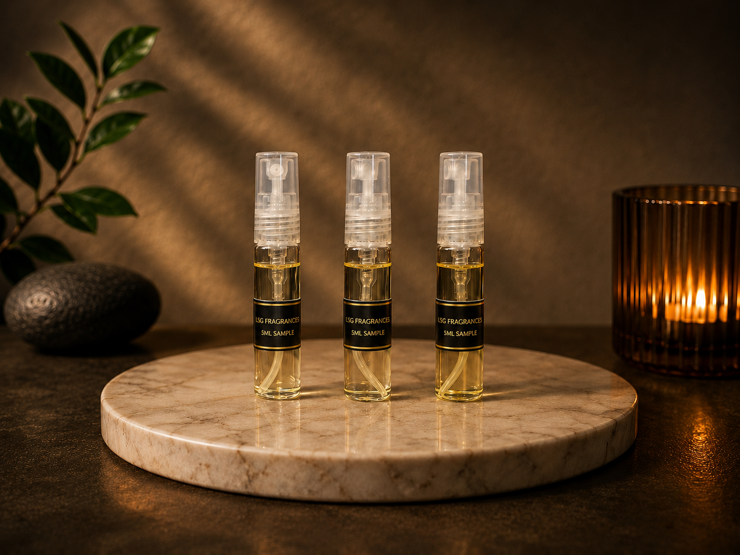 Three LSG 5ml fragrance sample sprays